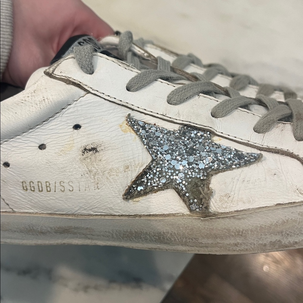 Golden Goose White Sneakers with Silver Glitter Star - Picture 7 of 7